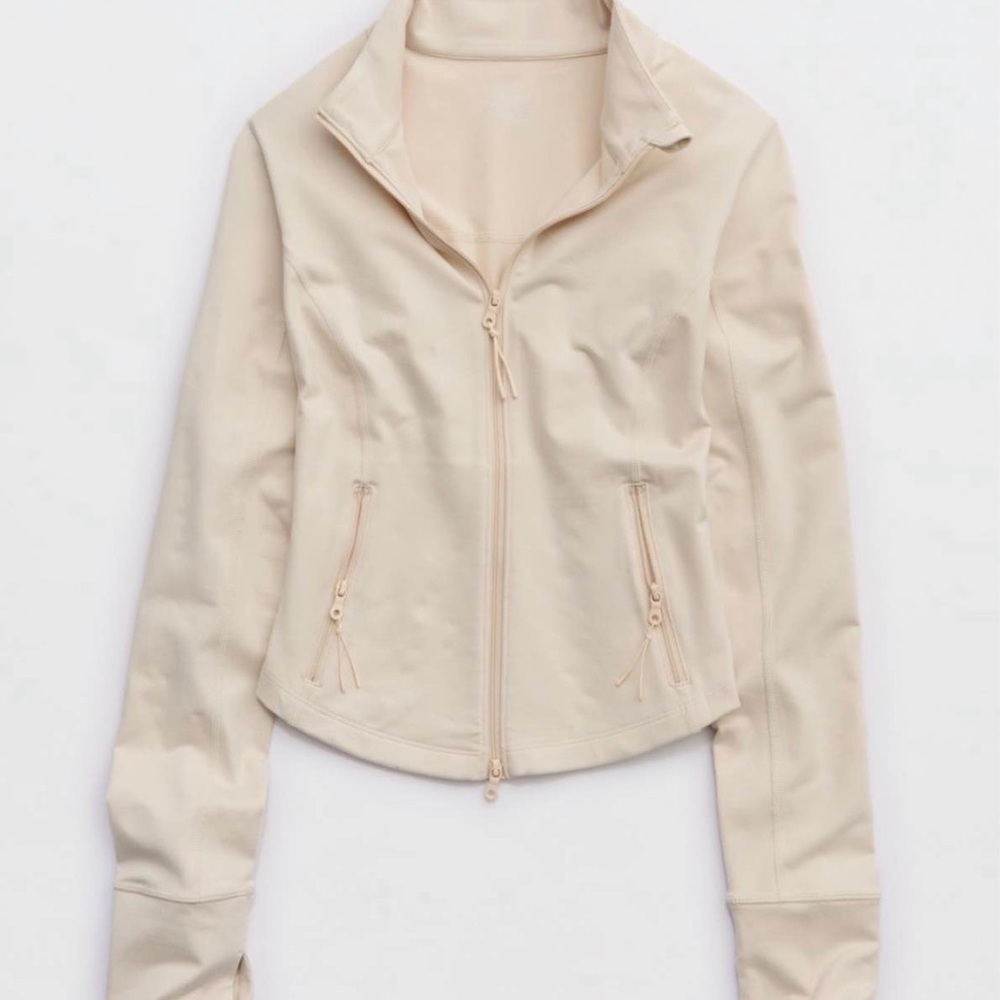 aerie Soft Cream Zip-Up Bomber Jacket